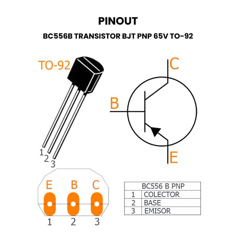 20 piezas Transistor bipolar PNP BC556B TO92 