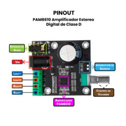 PAM8610 Amplificador Digital de Clase D de Doble Potencia 12V pinout