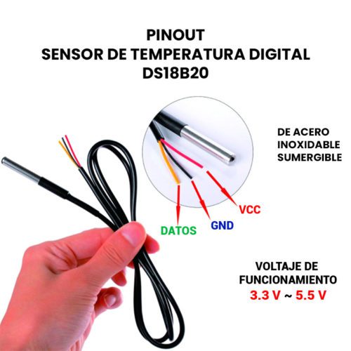 Sensor de temperatura Digital DS18B20 de acero inoxidable sumergible