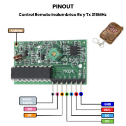 Control Remoto Inalambrico RX y TX 315MHz - pinout