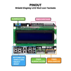 AR0438 - Shield Display LCD 16x2 con Teclado PINOUT