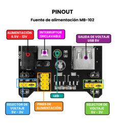 Fuente-de-alimentación-para-protoboard-V2-MB-102-3.3V-5V-Pinout