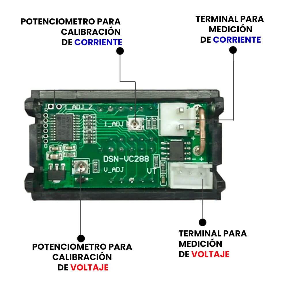 Voltímetro + Amperímetro Digital DSN-VC288, 0-100V / 10A