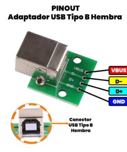 Adaptador USB Tipo B Hembra Pinout