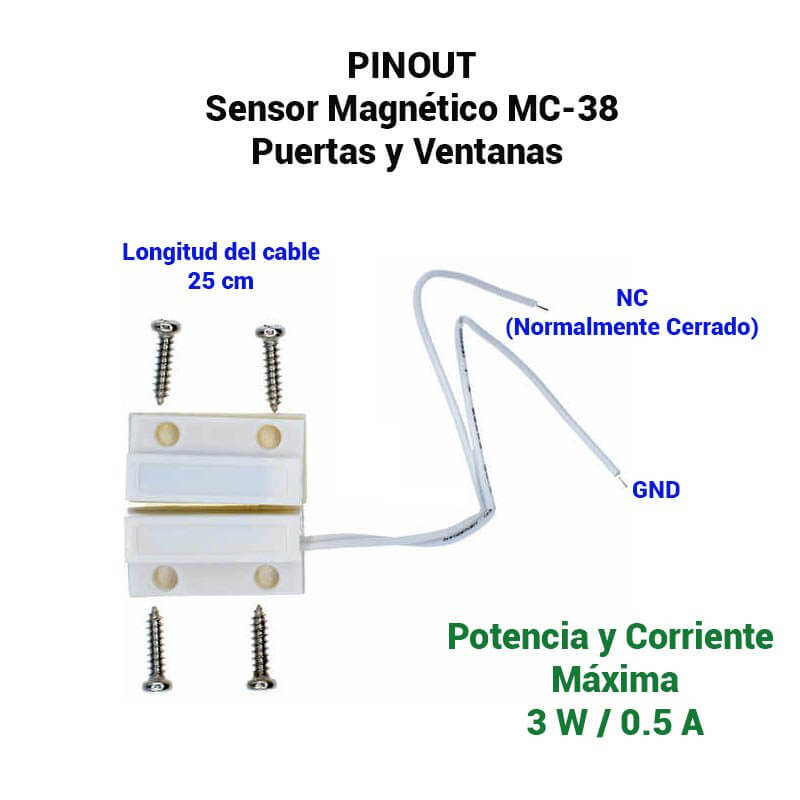 Sensor Magnetico Mc-38 para Puertas y Ventanas