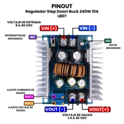 AR1630 - Regulador Step Down Buck 240W 10A LB07 PINOUT