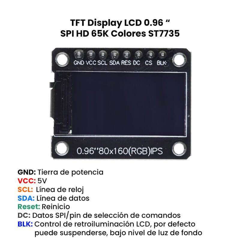 TFT Display LCD 0.96 Pulgadas SPI HD 65K Colores ST7735