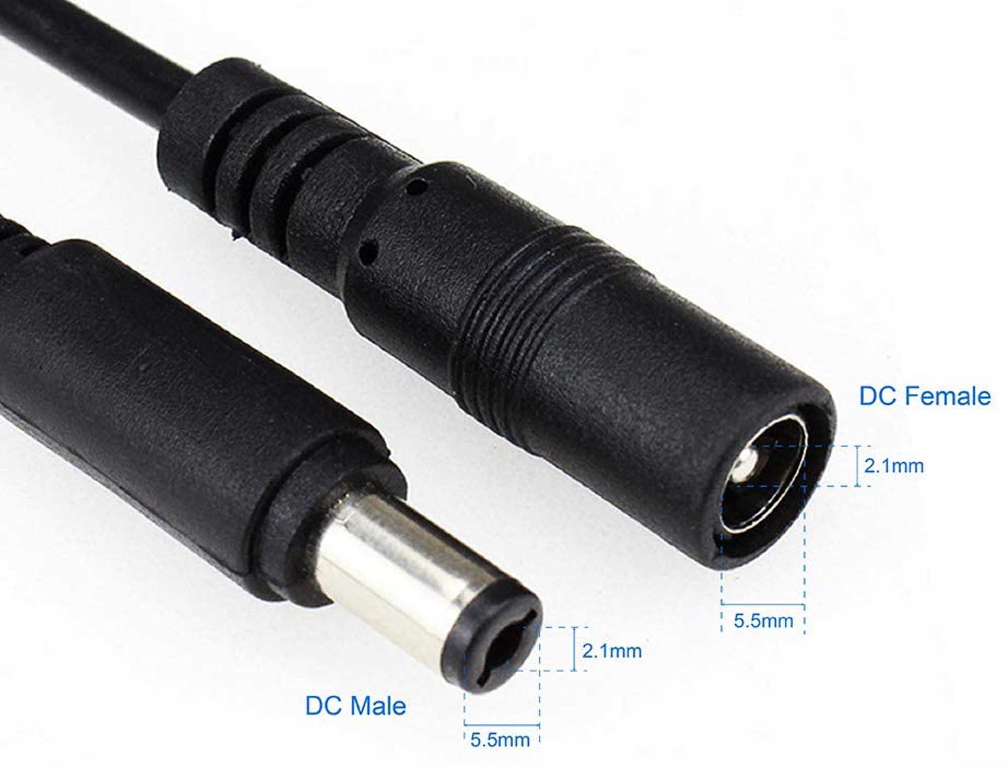 2pcs pack 1 m 5,5 mm x 2,1 mm negro DC enchufe de alimentación de tubo para cable cable de extensión de video vigilancia CCTV DC son cable de extensión 