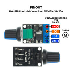 HW-070 Control de Velocidad PWM 5V-16V 10A Pinout