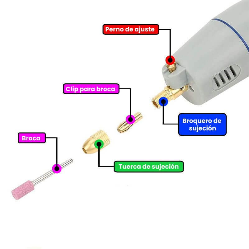 Mini Taladro Eléctrico 12V Guia para colocar brocas