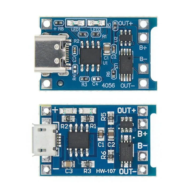 TP4056 con Proteccion Dual MicroUSB / Tipo C Cargador de Baterias Li-Ion Li-Po