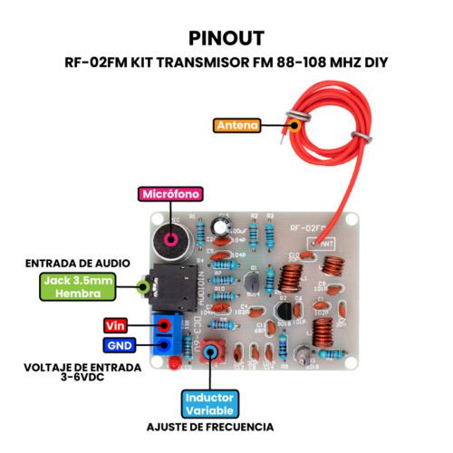RF-02FM Kit Transmisor FM 88-108 MHz DIY Pinout