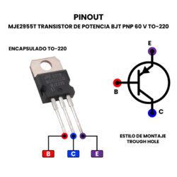 MJE2955T Transistor de Potencia BJT PNP 60 V TO-220 Pinout