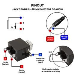 PJ-301M Jack 3.5mm N.C Conector de Audio Pinout