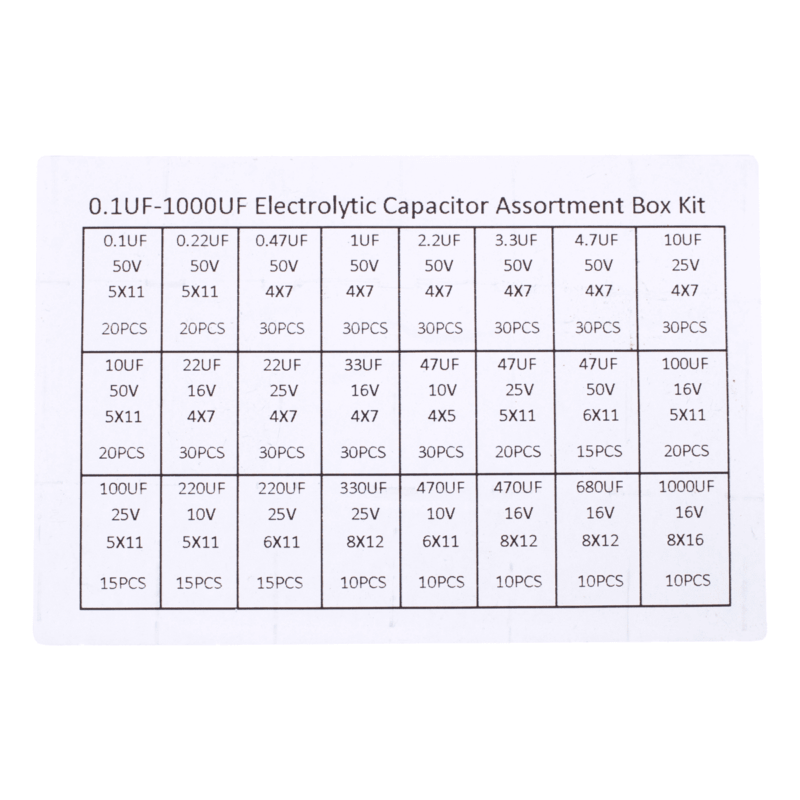 Kit de Capacitores Electrolíticos 510 Piezas 24 Valores