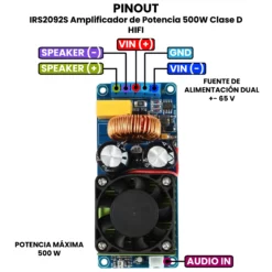 AR3734 - IRS2092S Amplificador de Potencia 500W Clase D HIFI