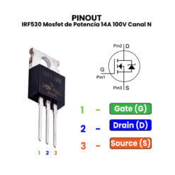IRF530 Mosfet de Potencias 14A 100V Canal N pinout