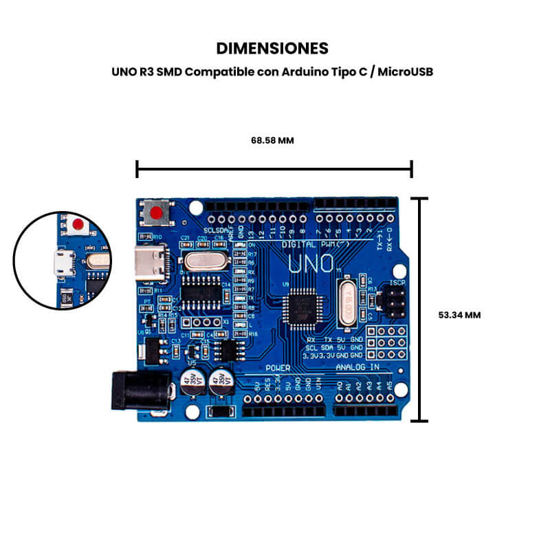Tarjeta Desarrollo Compatible Arduino Uno R3 Smd Tipo C Ch340 - yorobotics