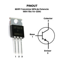 BD911 Transistor NPN de Potencia 100V 15A pinout