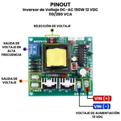 AR4229 - Inversor de Voltaje DC-AC 150W 12 VDC 110 280 VCA PINOUT
