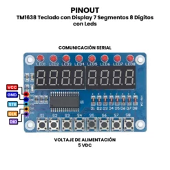 AR4299 - TM1638 Teclado con Display 7 Segmentos 8 Dígitos con Leds PINOUT