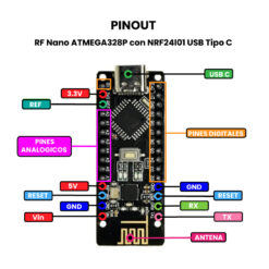 RF Nano ATMEGA328P con NRF24l01 USB Tipo C- Pinout