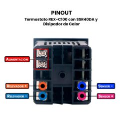 Termostato REX-C100 con SSR40DA y Disipador Pinout