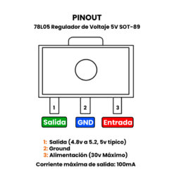 78L05 Regulador de Voltaje 5V SOT-89 Pinout
