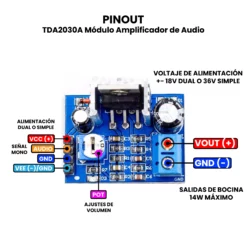 AR4496 - TDA2030A Módulo Amplificador de Audio PINOUT