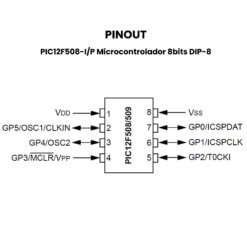 PIC12F508-IP Microcontrolador 8bits DIP-8 Pinout