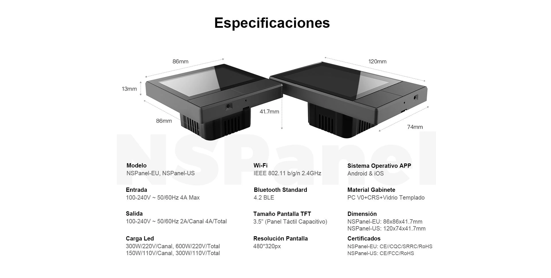 Sonoff NSPanel Especificaciones