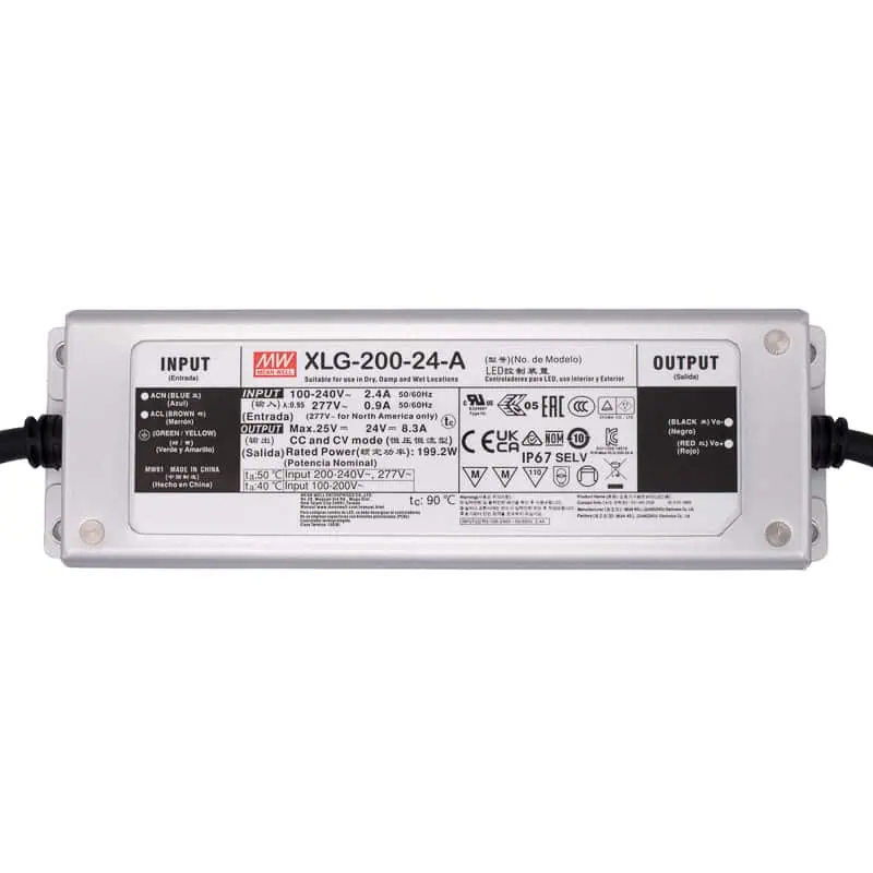 XLG-200-24-A Fuente Conmutada 24V 8.3A IP67 MEAN WELL