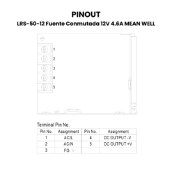 LRS-50-12 Fuente Conmutada 12V 4.6A Pinout