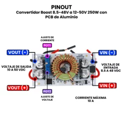 AR4827 - Convertidor Boost 8.5-48V a 12-50V 250W con PCB de Aluminio PINOUT