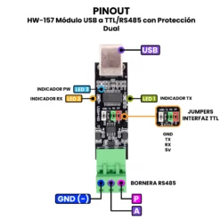 AR5218 - HW-157 Módulo USB a TTL-RS485 con Protección Dual PINOUT