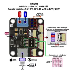 Módulo USB-C PD HUSB238 fuente variable 5 V, 9 V, 12 V, 15 V, 18 V y 20 V