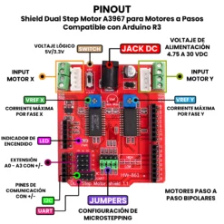 AR5232 - Shield Dual Step Motor A3967 para Motores a Pasos Compatible con Arduino R3 PINOUT