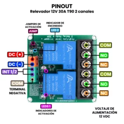 AR5445 - Relevador 12V 30A T90 2 canales PINOUT