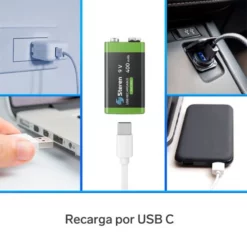 Batería Li-Ion 9V 400mAh Recargable BAT-LI-9V USB