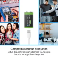 Batería Li-Ion 9V 400mAh Recargable BAT-LI-9V USB