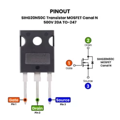 Pinouts-AR5424-SIHG20N50C-Transistor-MOSFET-Canal-N-500V-20A-TO-247S