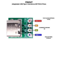 AR5261 - Adaptador USB Tipo C Hembra a DIP PCB 4 Pines PINOUT_Mesa de trabajo 1