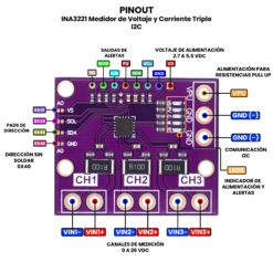 AR5303 - INA3221 Medidor de Voltaje y Corriente Triple I2C PINOUT_Mesa de trabajo 1