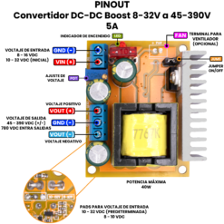 AR5388 - Convertidor Boost 8-32V a 45-390V 5A PINOUT (1)_Mesa de trabajo 1