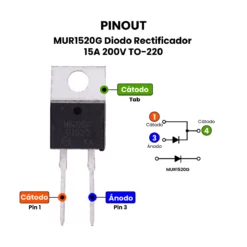 Alternative view of MUR1520G Diodo Rectificador 15A 200V TO-220