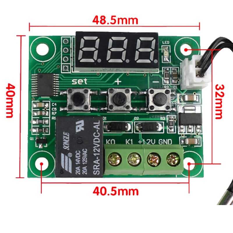 Controlador De Temperatura Digital W1209 12V Relé De Conmutación Sensor Termostato Temp 
